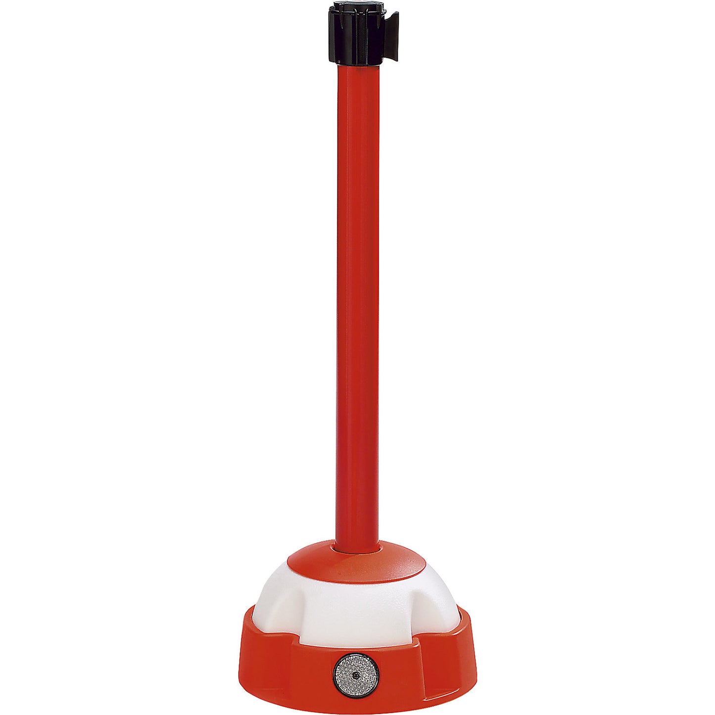 Belt barrier, warning stand, extension length 5000 mm, post red, belt red/white.