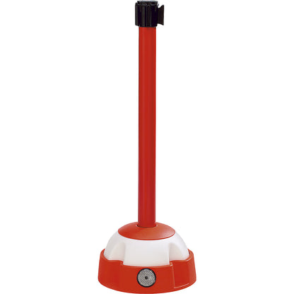 Belt barrier, warning stand, extension length 5000 mm, post red, belt red/white.