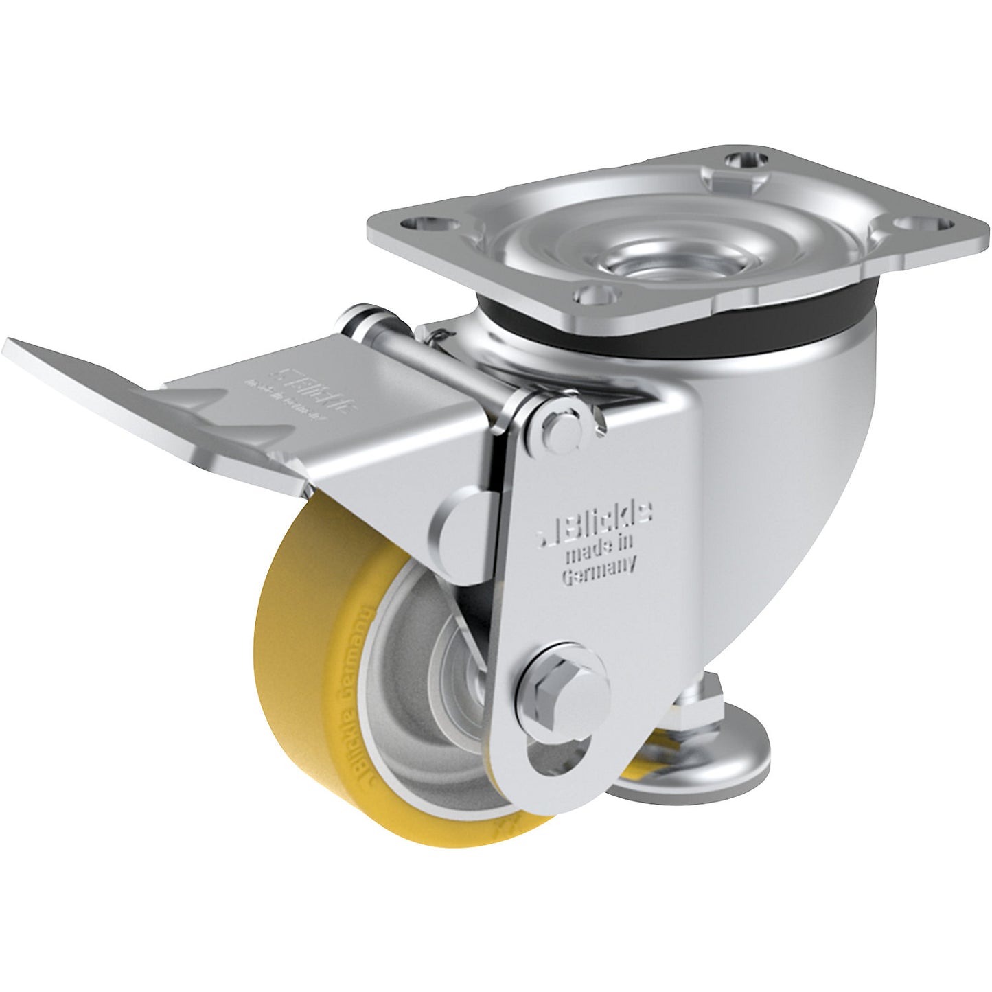Levelling swivel castor, height adjustable wheel, polyurethane, max. load 150 kg, Ø x W 80 x 30 mm.