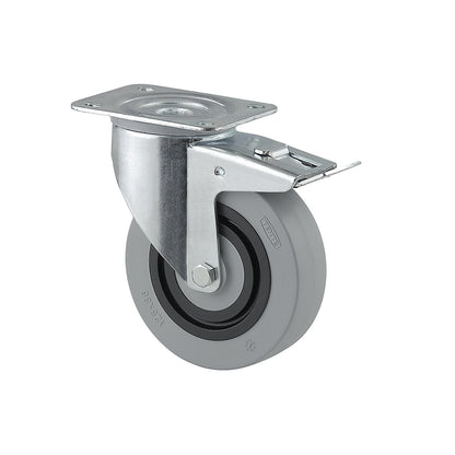 Nylon wheel, grey, wheel Ø x width 100 x 36 mm, swivel castor with double stop.