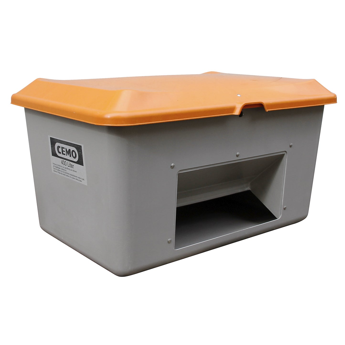 Grit container made of GRP, capacity 400 l, with dispenser opening, grey container.