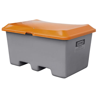 Grit container made of GRP, capacity 400 l, without dispenser opening, clearance for forklift, grey container.