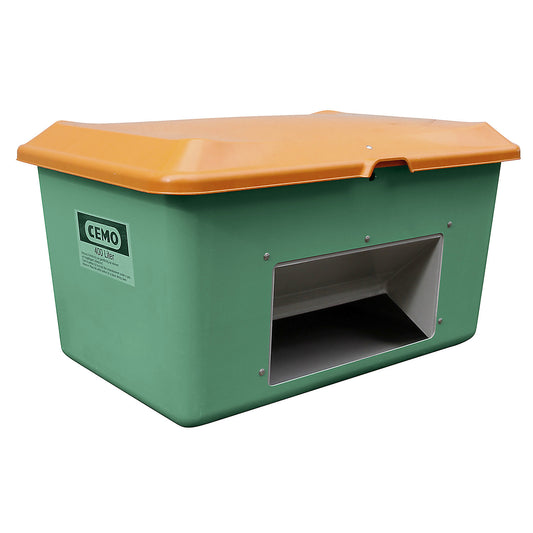 Grit container made of GRP, capacity 400 l, with dispenser opening, green container.