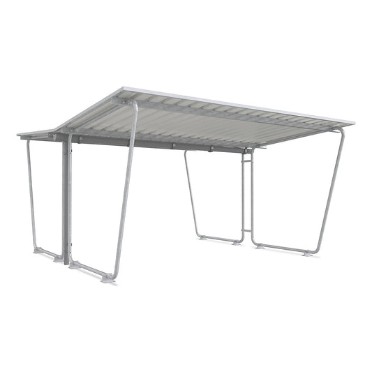 Siegen shelter, standard unit, double sided, made of profiled metal sheet, depth 4660 mm.