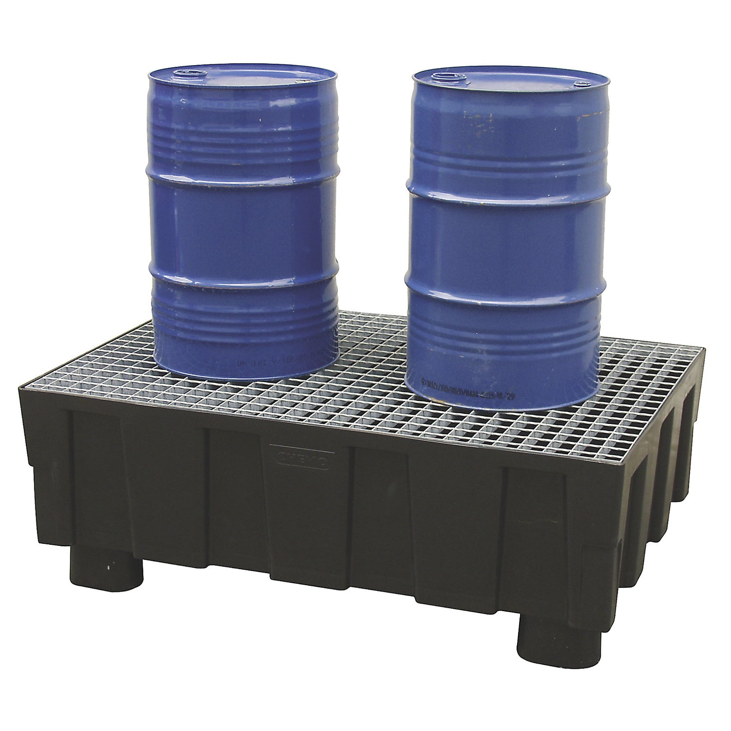 PE sump tray for 200 l drums, with four feet, sump capacity 224 l, with zinc plated steel grate.