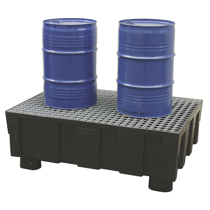 PE sump tray for 200 l drums, with four feet, sump capacity 224 l, with zinc plated steel grate.