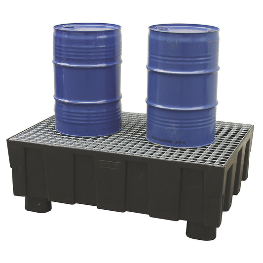 PE sump tray for 200 l drums, with four feet, sump capacity 224 l, with zinc plated steel grate.