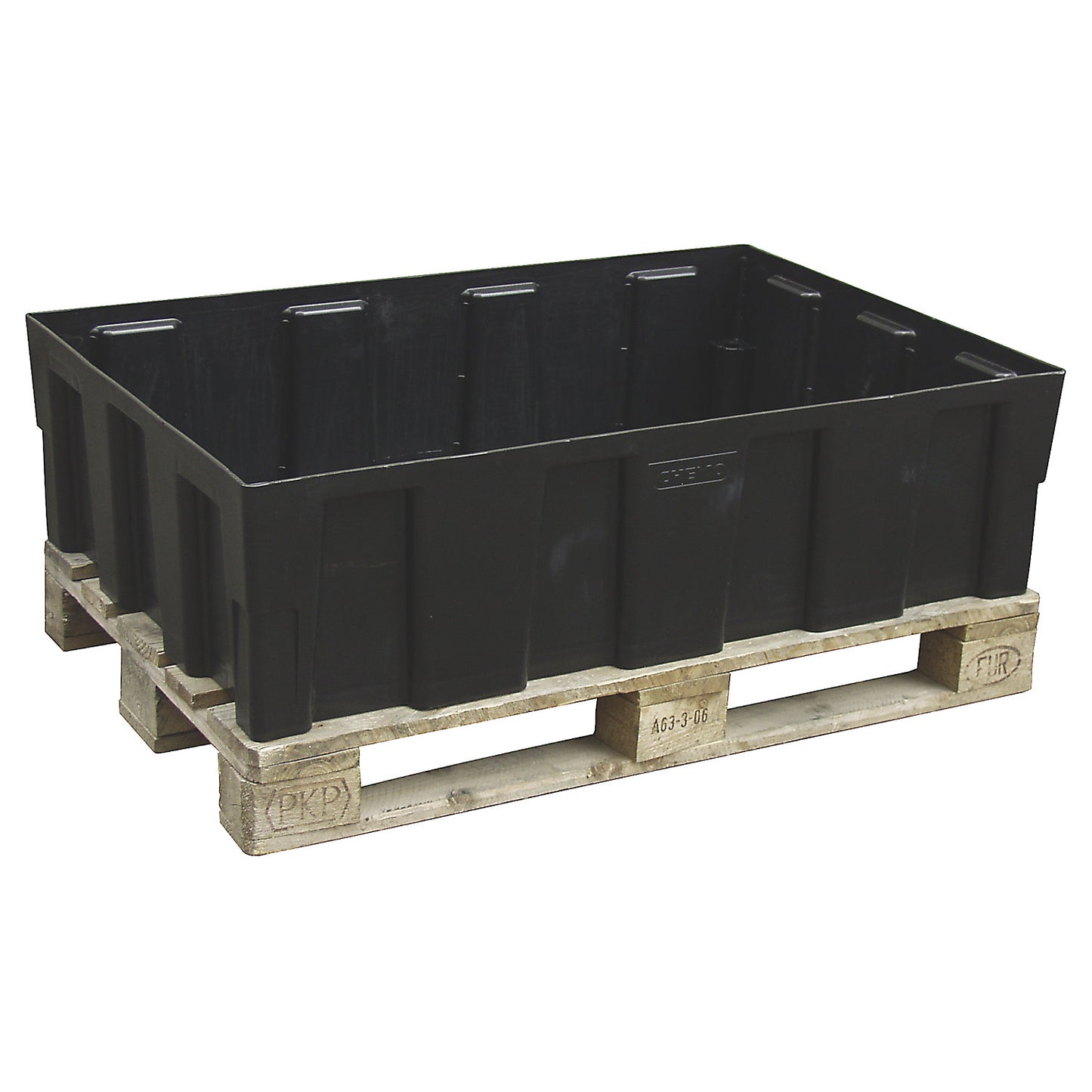 PE sump tray for 200 l drums, base/pallet sump tray, sump capacity 250 l, without grate.