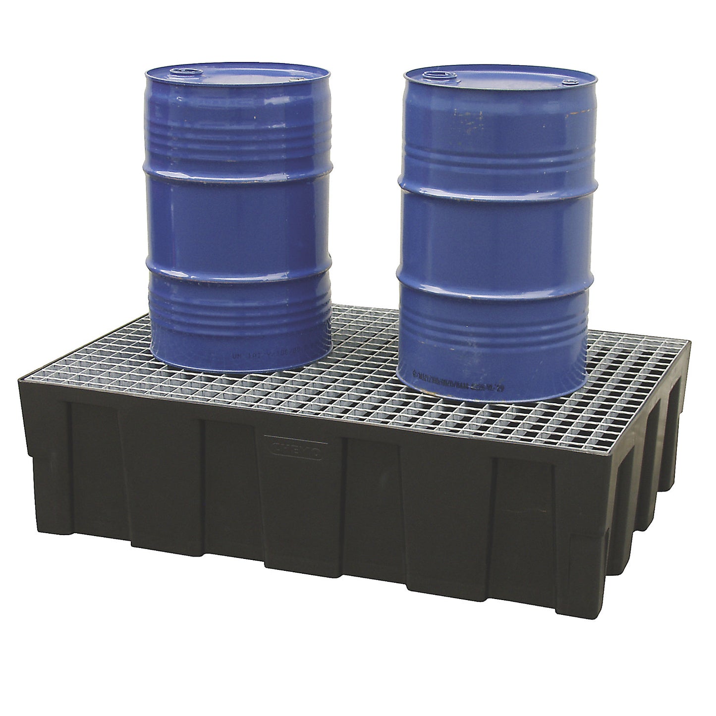PE sump tray for 200 l drums, base/pallet sump tray, sump capacity 224 l, with zinc plated steel grate.
