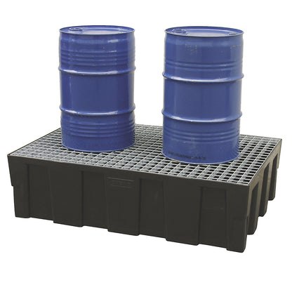 PE sump tray for 200 l drums, base/pallet sump tray, sump capacity 224 l, with zinc plated steel grate.