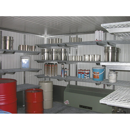 Mesh shelving set, 3 storage levels, mounted to container wall, zinc plated, WxD 800 x 500 mm.