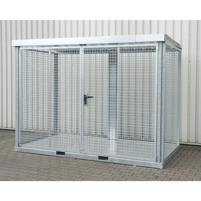 Assembled mesh gas cylinder cage, 78 cylinders with Ø 230 mm, ribbed sheet metal floor.