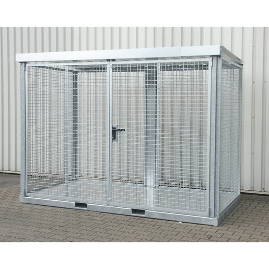 Assembled mesh gas cylinder cage, 78 cylinders with Ø 230 mm, ribbed sheet metal floor.