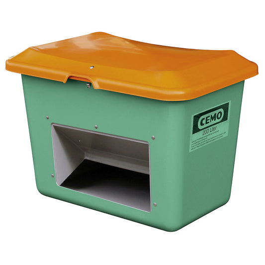Grit container made of GRP, capacity 200 l, with dispenser opening, green container.