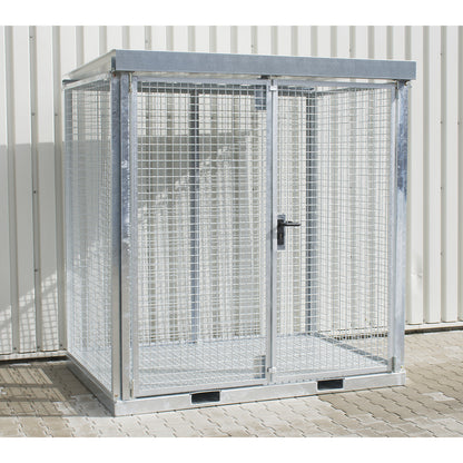 Assembled mesh gas cylinder cage, 45 cylinders with Ø 230 mm, ribbed sheet metal floor.