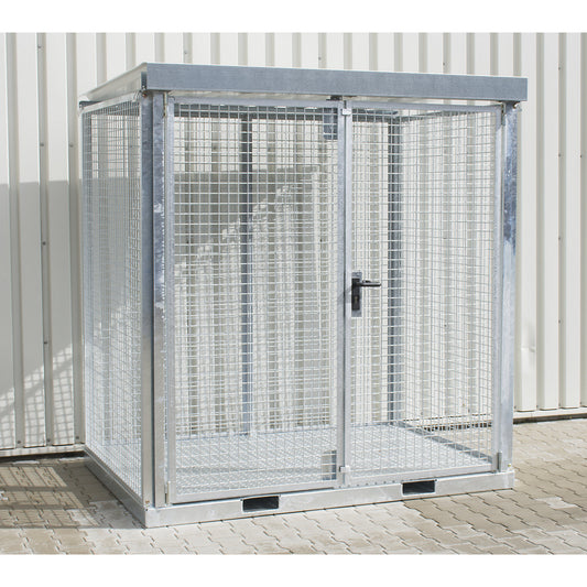Assembled mesh gas cylinder cage, 45 cylinders with Ø 230 mm, ribbed sheet metal floor.
