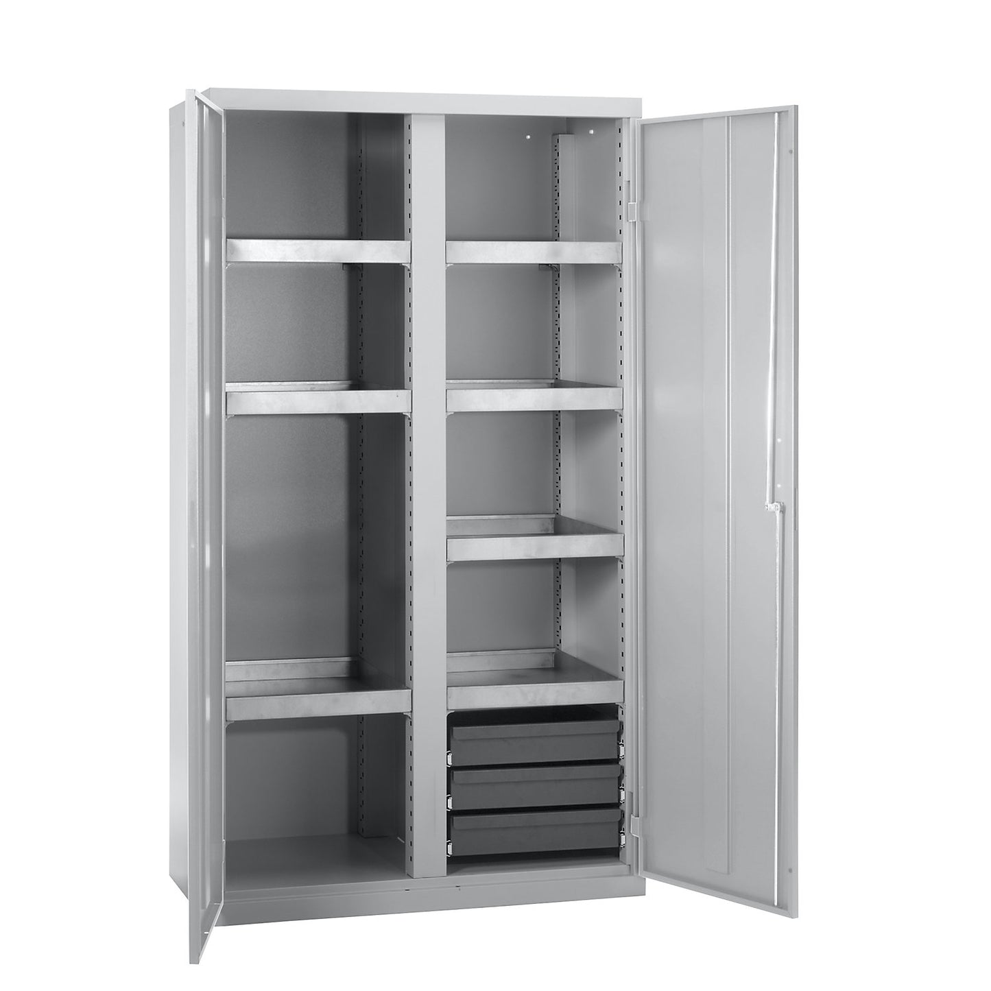 Environmental cupboard without door perforations, HxWxD 1800 x 1000 x 500 mm, 7 tray shelves, light grey / light grey.