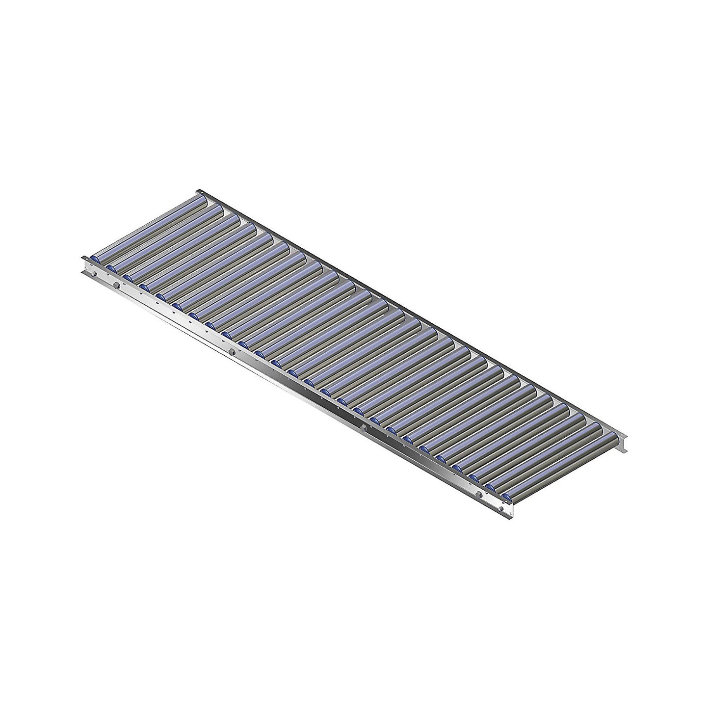 Light duty roller conveyor, aluminium frame with aluminium rollers, track width 500 mm, axle spacing 75 mm, length 2.0 m.