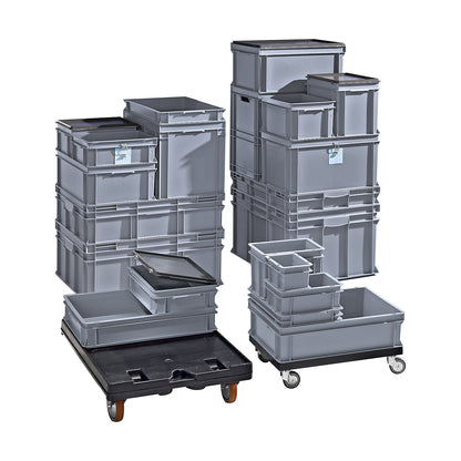 Euro stacking container made of polypropylene (PP), max. load 20 kg, silver grey, capacity 60 l, external height 325 mm, pack of 2.