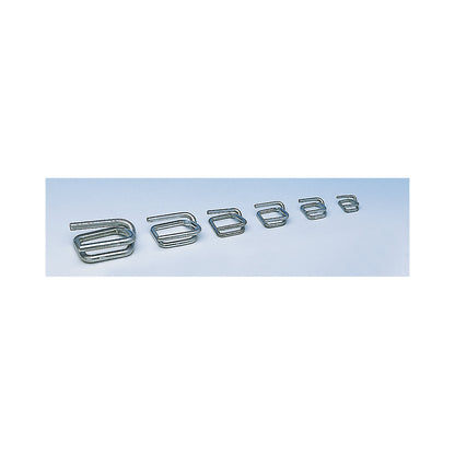 Fastening clips, zinc plated, for composite strapping or reinforced PET strapping, width 16 mm, pack of 1000.