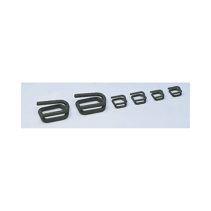 Fastening clips, phosphate coated, for composite strapping or reinforced PET strapping, width 25 mm, pack of 500.