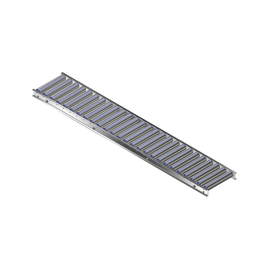 Light duty roller conveyor, aluminium frame with aluminium rollers, track width 300 mm, axle spacing 75 mm, length 2.0 m.