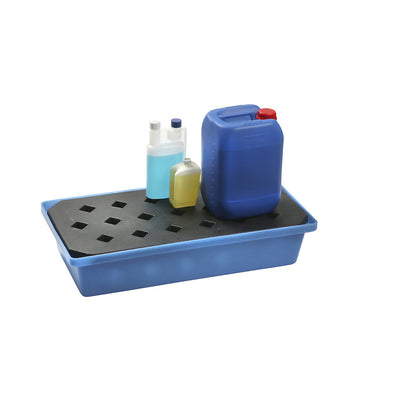 PE small container and pallet tray, LxWxH 800 x 400 x 170 mm, sump capacity 30 l, with PE grate.
