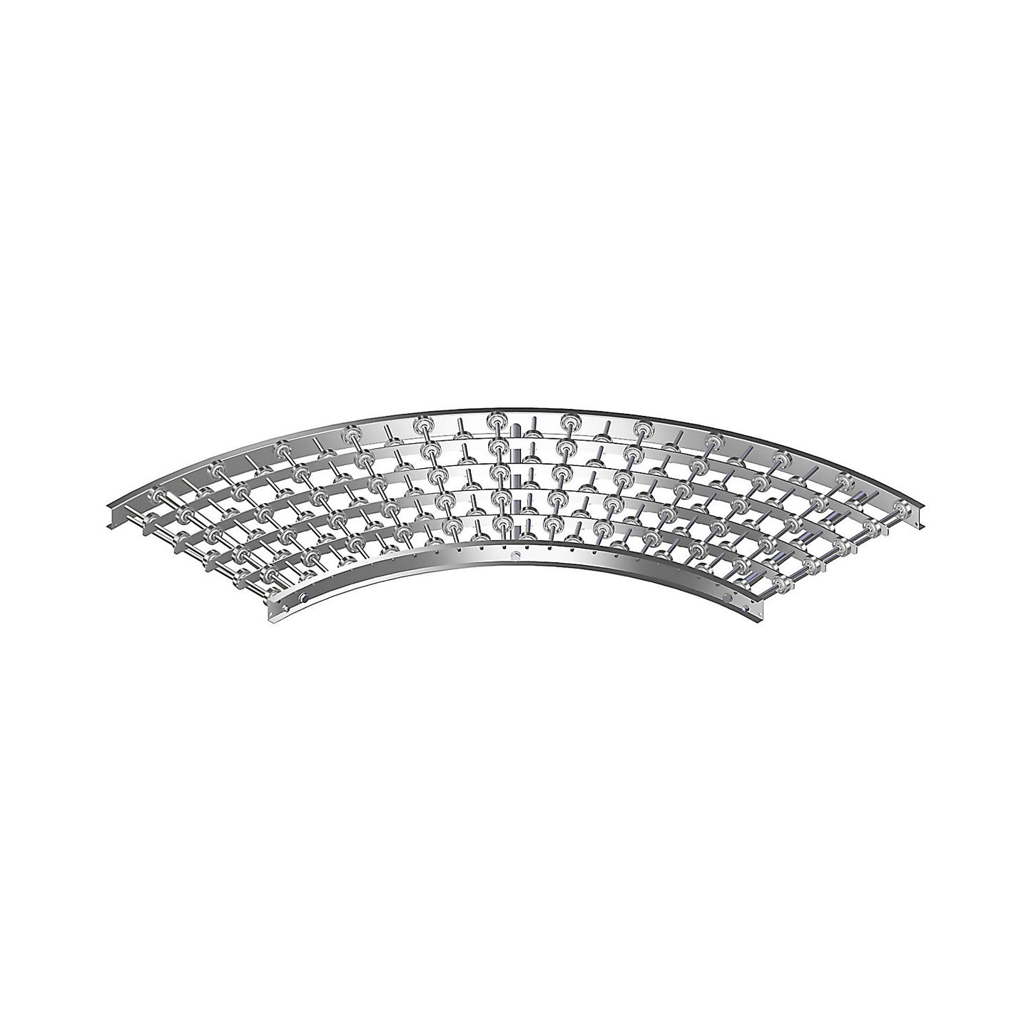 Lateral guide rail for light-duty roller conveyor, 90° curve, inside.