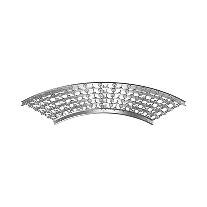Lateral guide rail for light-duty roller conveyor, 90° curve, inside.