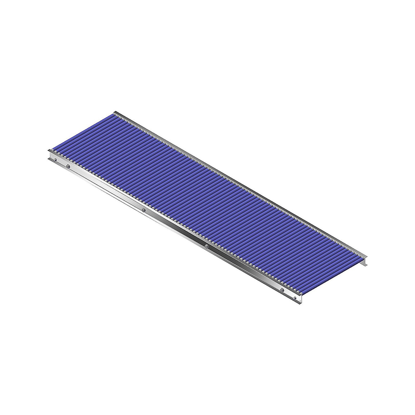 Small roller conveyor, aluminium frame with plastic rollers, track width 500 mm, axle spacing 25 mm, length 2.0 m.