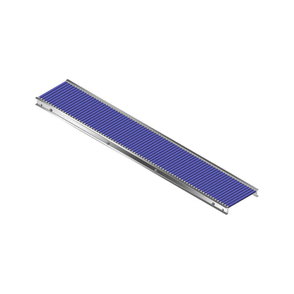 Small roller conveyor, aluminium frame with plastic rollers, track width 300 mm, axle spacing 25 mm, length 2.0 m.