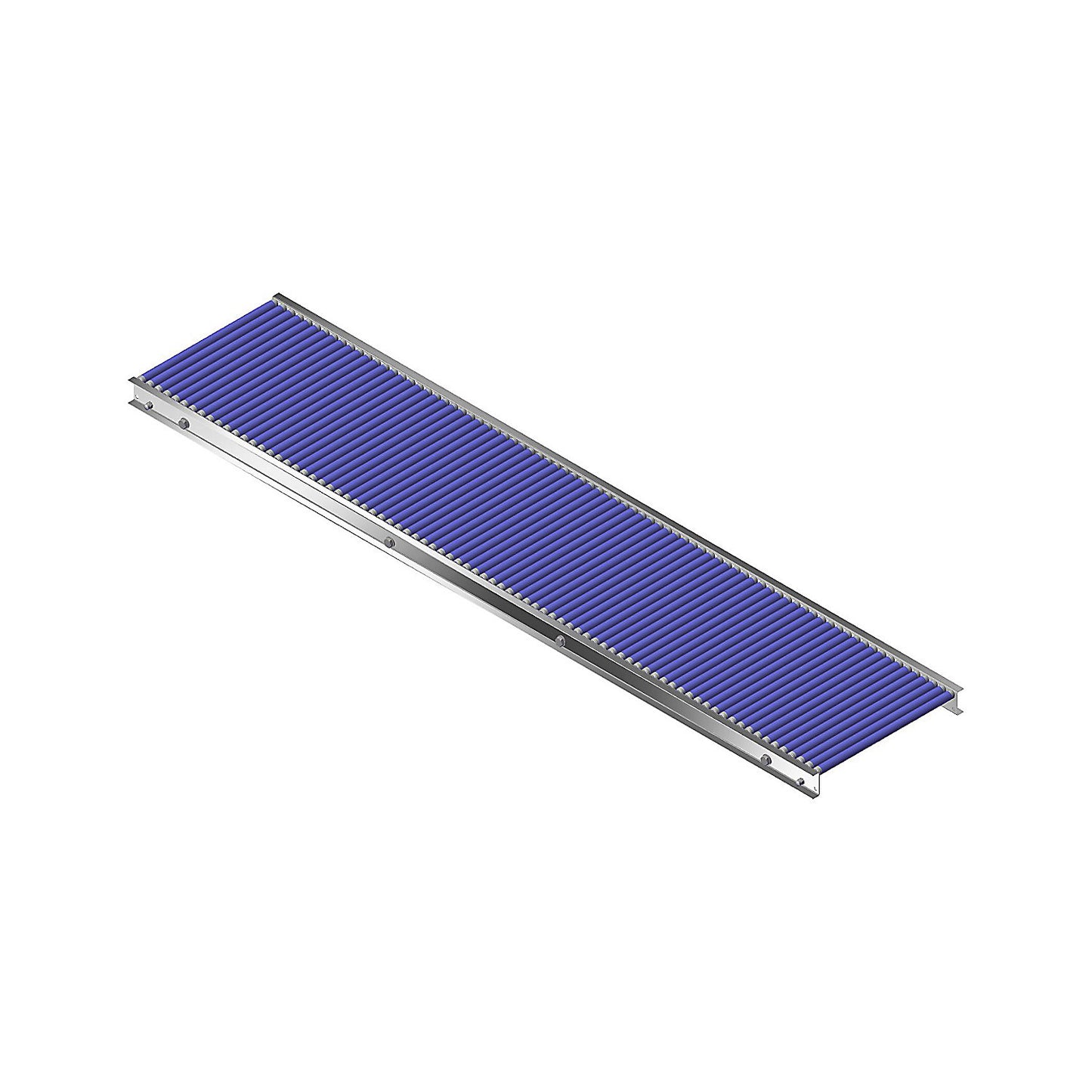 Small roller conveyor, aluminium frame with plastic rollers, track width 400 mm, axle spacing 25 mm, length 2.0 m.
