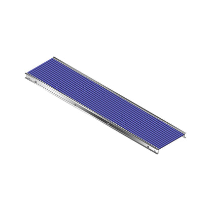 Small roller conveyor, aluminium frame with plastic rollers, track width 400 mm, axle spacing 25 mm, length 2.0 m.