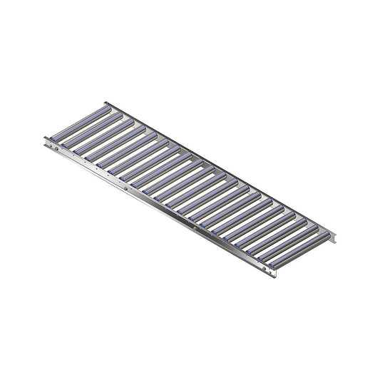 Light duty roller conveyor, aluminium frame with aluminium rollers, track width 500 mm, axle spacing 100 mm, length 2.0 m.