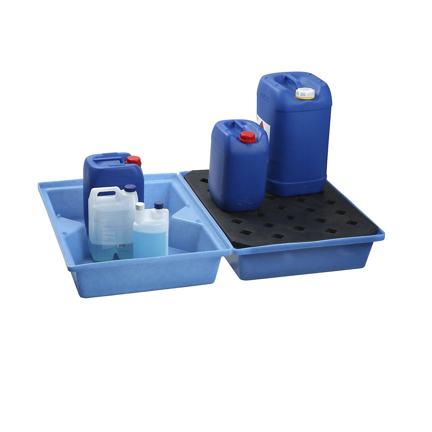 PE small container and pallet tray, LxWxH 800 x 600 x 170 mm, sump capacity 40 l, without grate.