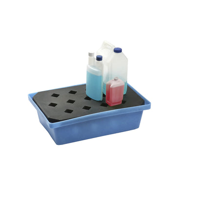 PE small container and pallet tray, LxWxH 600 x 400 x 170 mm, sump capacity 20 l, with PE grate.