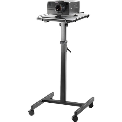 Projector trolley, height adjustment range 800 - 1250 mm, device shelf dimensions WxD 400 x 500 mm.