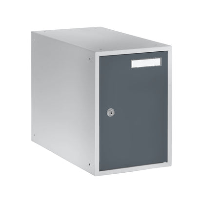 Cube locker, HxWxD 350 x 250 x 450 mm, solid panel door, light grey / basalt grey.