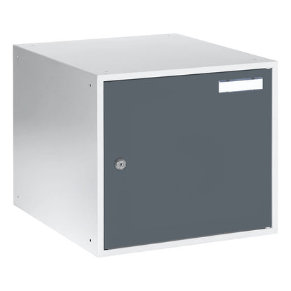 Cube locker, HxWxD 350 x 400 x 450 mm, solid panel door, light grey / basalt grey.