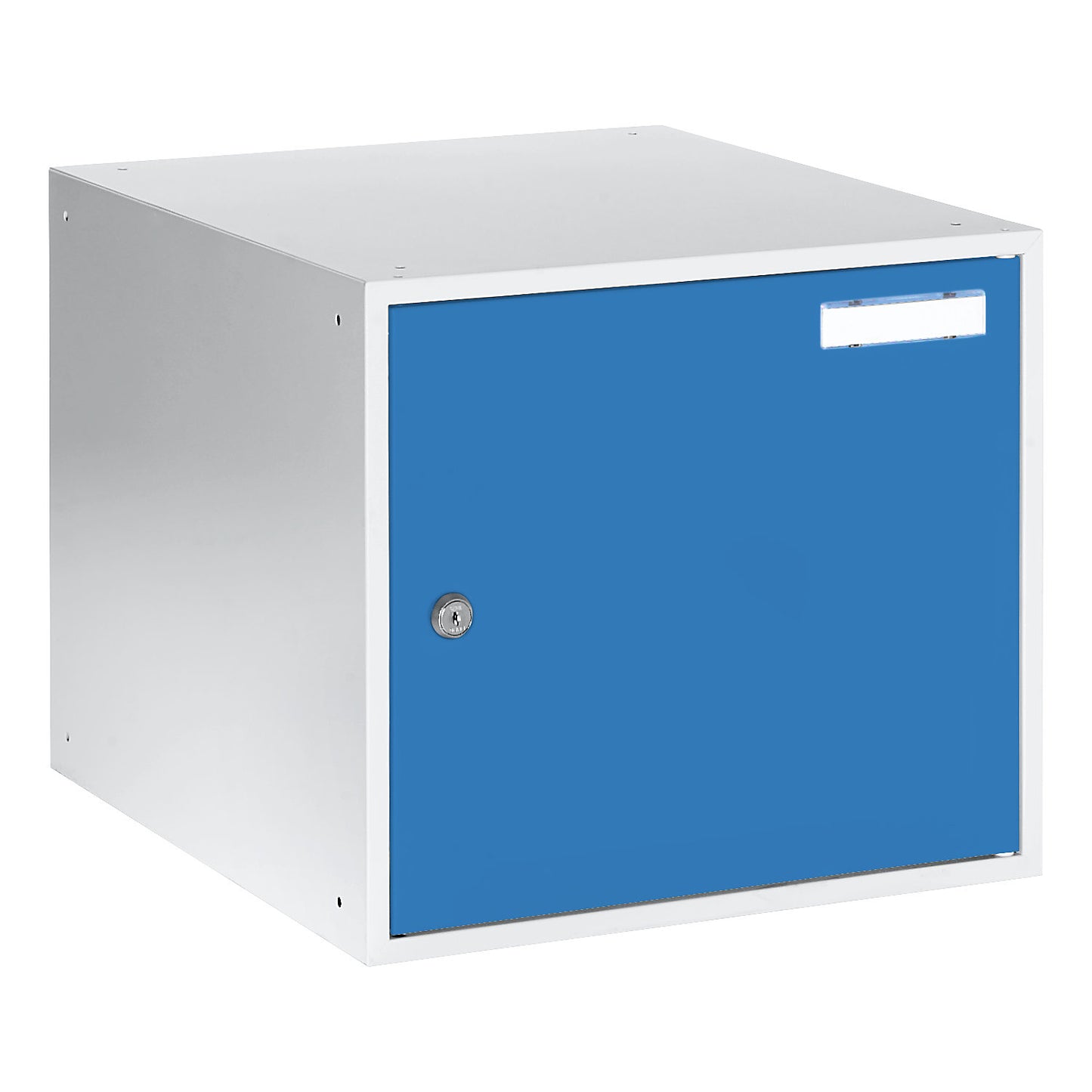 Cube locker, HxWxD 350 x 400 x 450 mm, solid panel door, light grey / light blue.