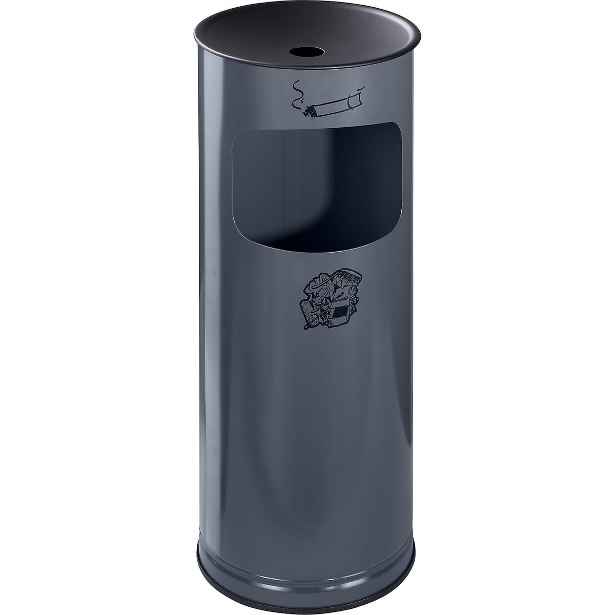 Safety combination ashtray, sheet steel, capacity 17 l, HxØ 610 x 250 mm, charcoal.