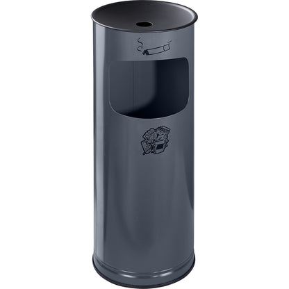 Safety combination ashtray, sheet steel, capacity 17 l, HxØ 610 x 250 mm, charcoal.