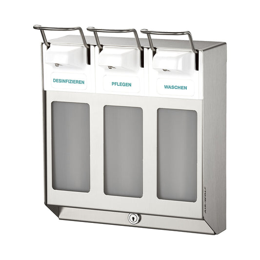 2-in-1 dispenser, with 3 x 1000 ml dispensers, stainless steel.