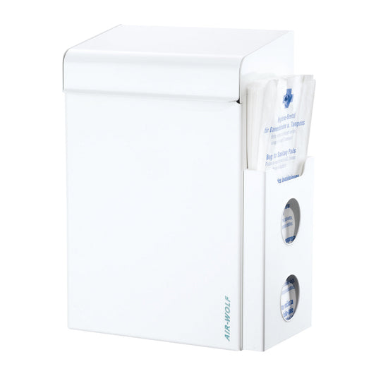 Sanitary waste collector with bag dispenser, capacity 8 l, WxHxD 220 x 342 x 153 mm, white stainless steel.