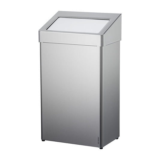 Waste bin, stainless steel, with hinged lid, capacity 60 l, WxHxD 400 x 726 x 258 mm, brushed.
