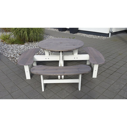 Picnic bench, round, table Ø 1100 mm, white / grey.