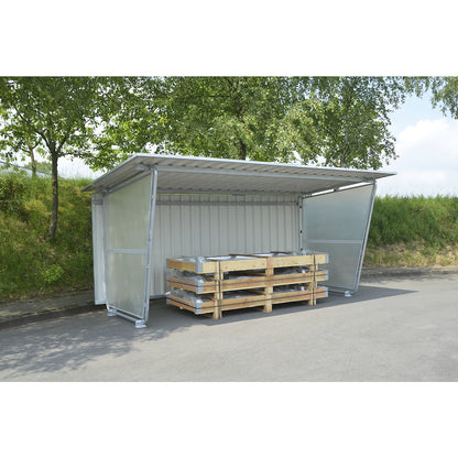 Siegen shelter, extension unit, double sided, made of profiled metal sheet, depth 4660 mm.