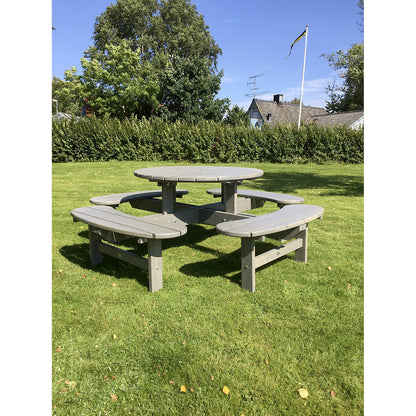Picnic bench, round, table Ø 1100 mm, grey.