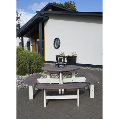 Picnic bench, round, table Ø 1100 mm, white / grey.