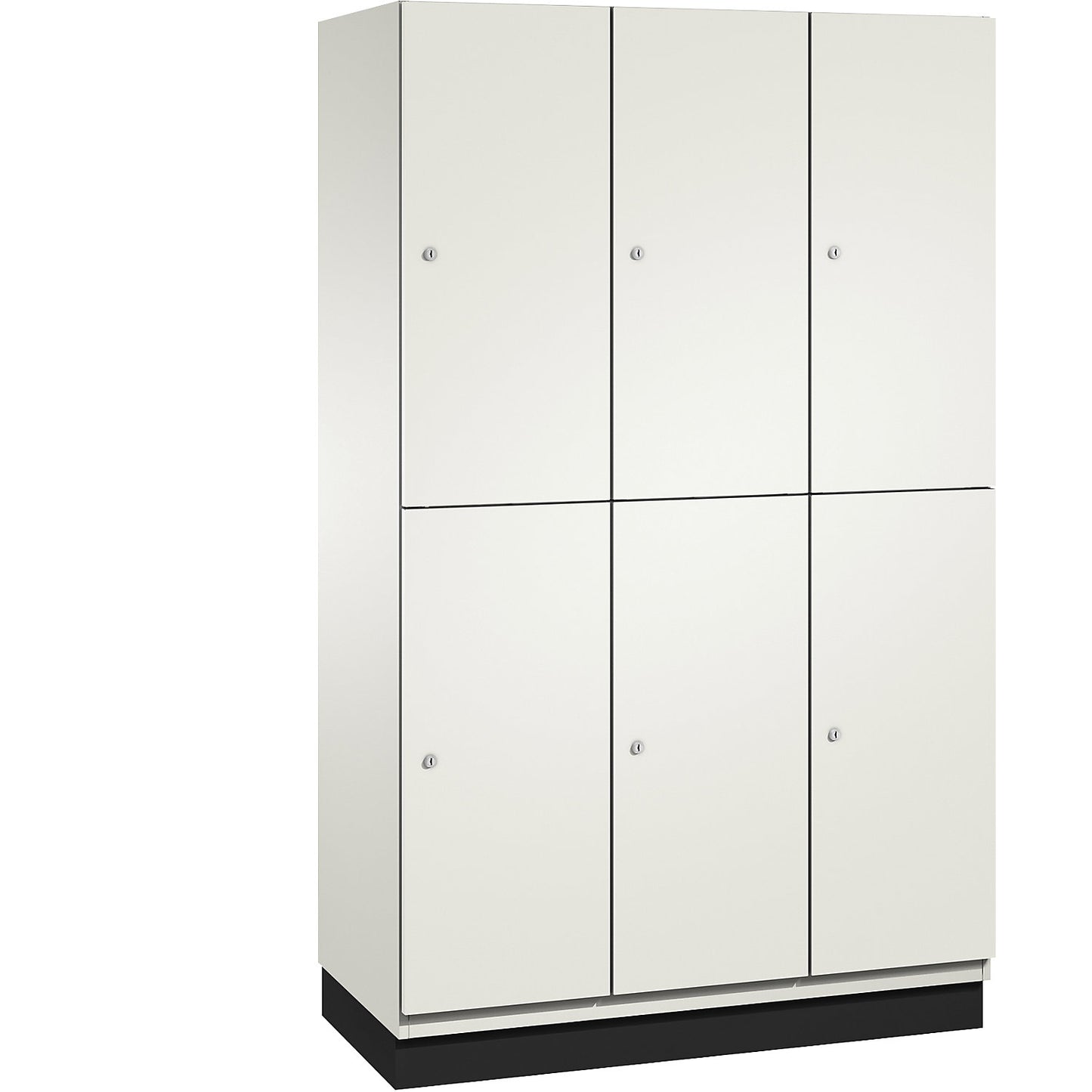 Cambio double deck locker, 3 compartments, korpus pure white / HPL door white, width 1200 mm.
